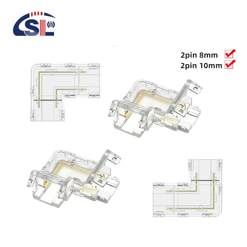Διαφανές 2pin 8mm 10mm Κρυστάλλινο συρματόπλεγμα τύπου L COB LED Strip Connector L σχήμα 90 βαθμών γωνιακή σύνδεση