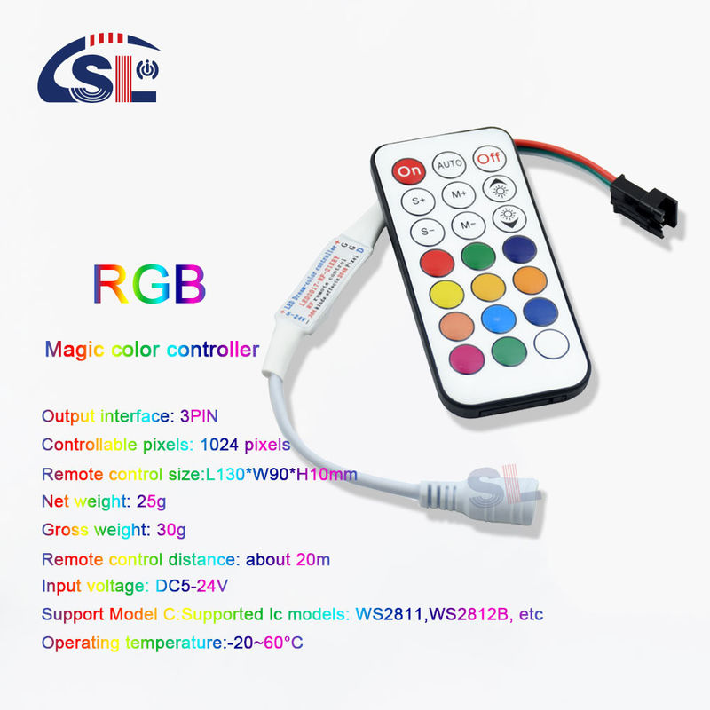120lm/w Υποστήριξη IC τύπου 12V 21Keys RF τηλεχειριστή ψηφιακού LED για WS2811 WS2812